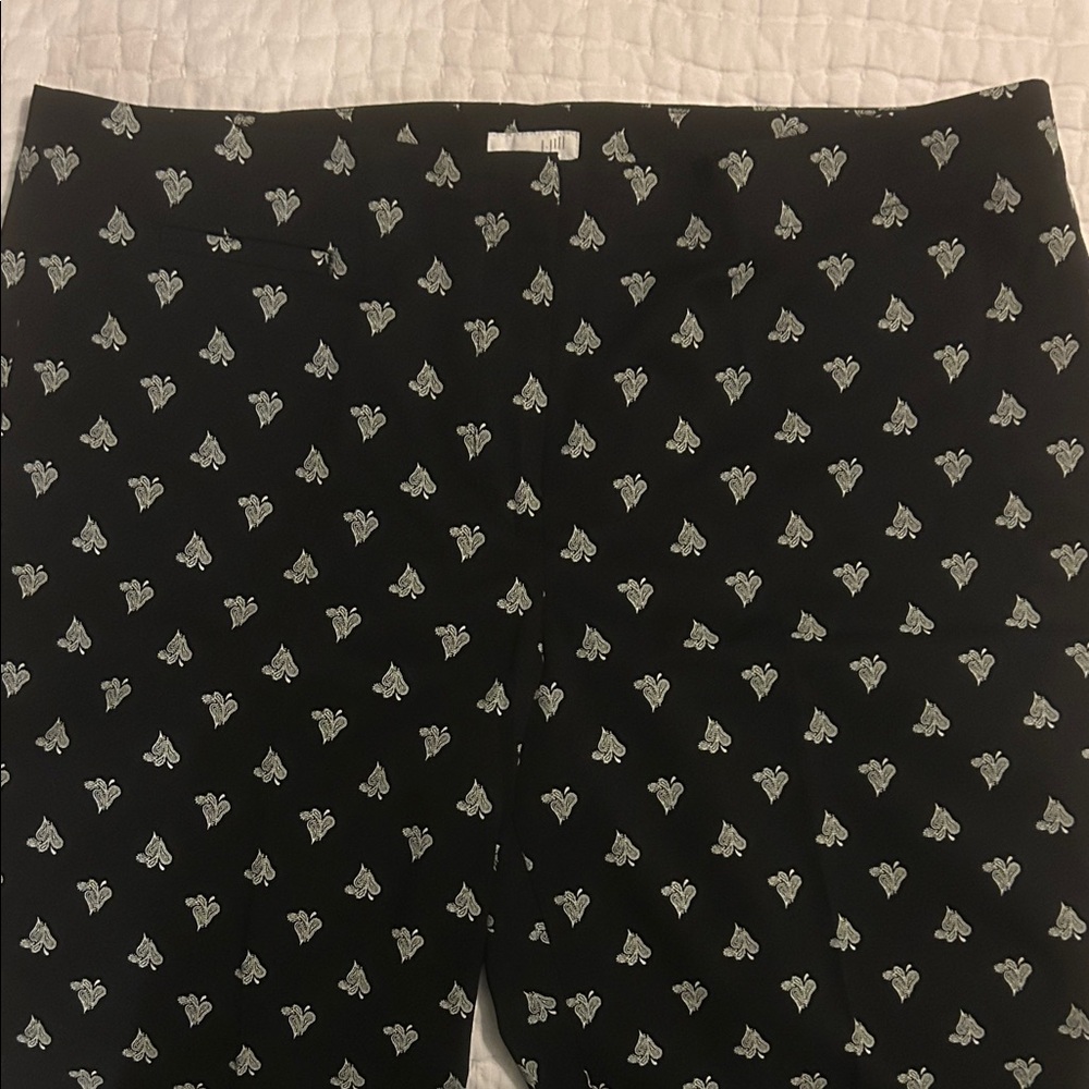 J. Jill Black Cropped Pants with White Paisley Design.